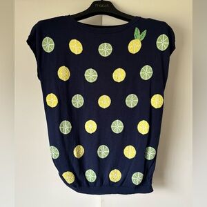 Talbots Navy Blue Lemon Print Sweater Size Medium Petite